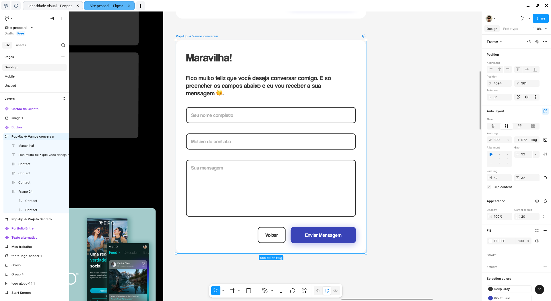 Interface do workspace do Figma, mostrando o canvas e alguns elementos