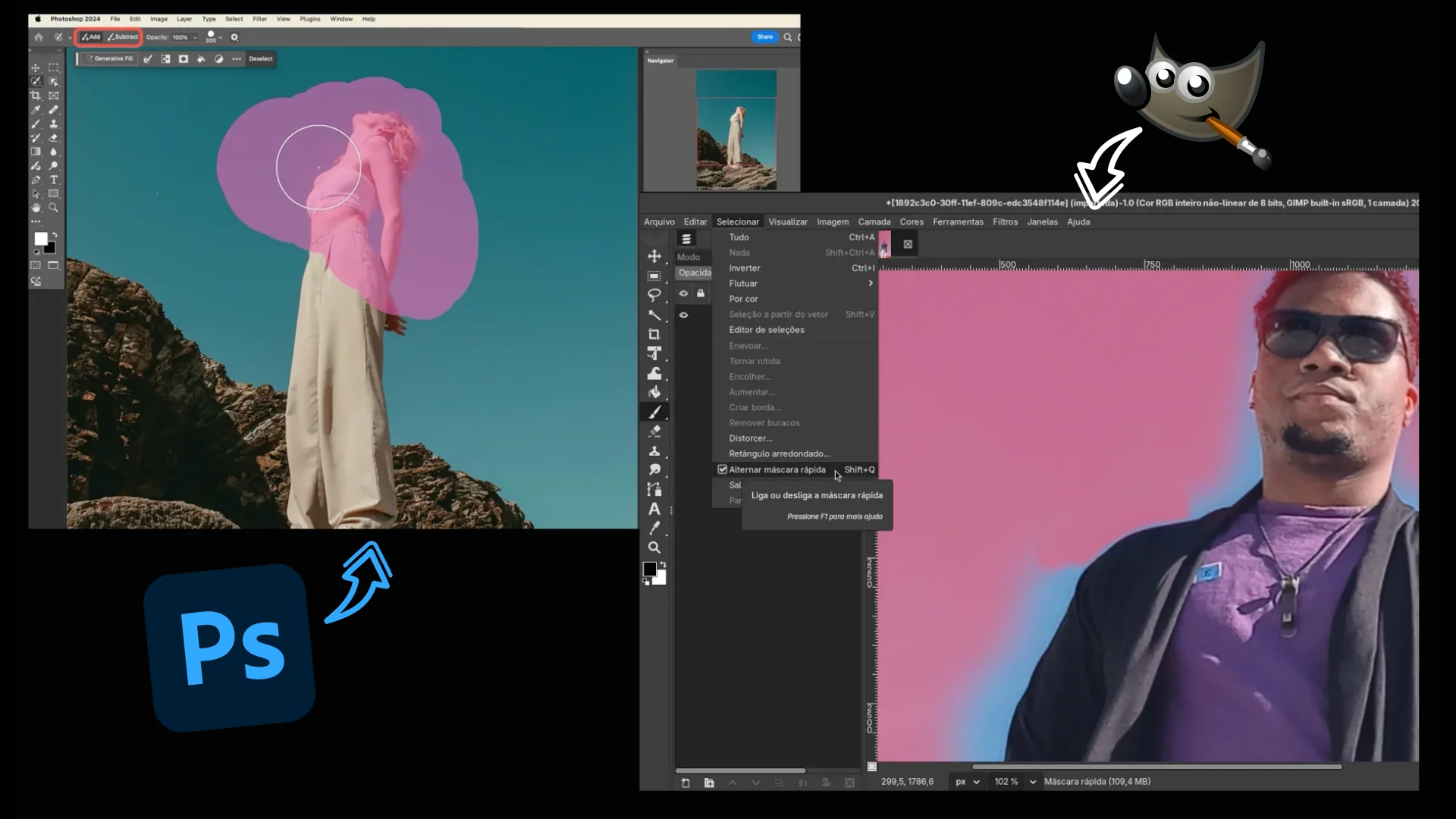 Photoshop and GIMP comparison - Paint Selection
